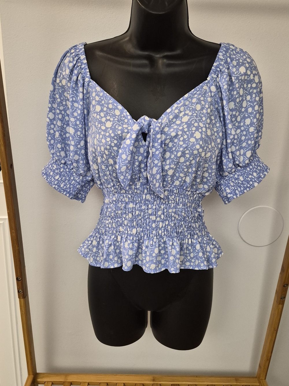Sienna Sky blue and white floral crop top